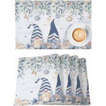 Ocean Blue Gnome Placemats Cotton-Linen Set of4