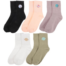 Chaussettes brodées planète pour femme, vertes, 5 paires