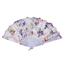 Chinese-style wooden folding hand fan white silk