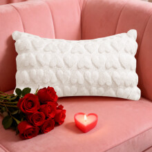 Housse de coussin matelassée blanche en forme de cœur, polyester, 50 x 40 cm