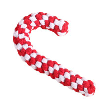 Brinquedo para cães OUNONA de corda de algodão em formato de bengala doce, nas cores vermelho e branco.
