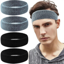 4Pcs Cotton Terry Cloth Sweatband Non-Slip Running Stretchy Wicking Headband Men Women