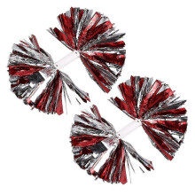 Plastikowe pompony cheerleaderskie 2 szt. z uchwytem w kolorze czerwonym i srebrnym do kibicowania sportowego
