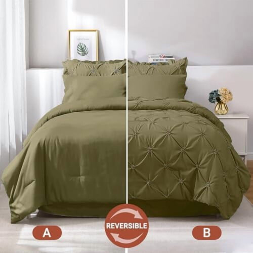Olive Green King Comforter Set 7 Pieces Pintuck 1