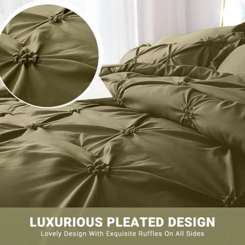 Olive Green King Comforter Set 7 Pieces Pintuck 2