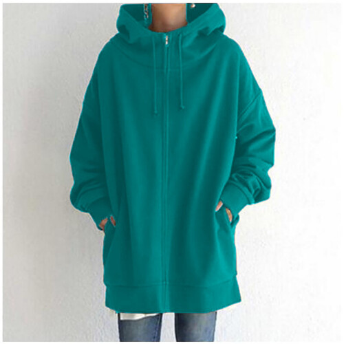 Damen-Kapuzenpullover, einfarbig, Seeblau, XL