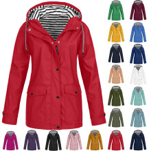 Women's solid hooded raincoat windproof jacket with