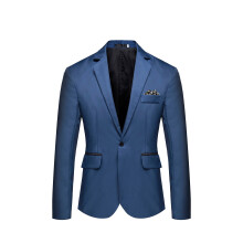 Men's Dark Blue Solid Casual Suit Single Breasted