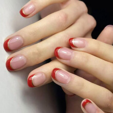 Uñas postizas ovaladas brillantes, 24 unidades, estilo francés, en 12 tamaños.