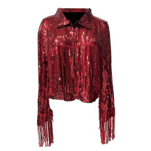 Veste Ă franges et sequins pour femme, ouverte sur le devant