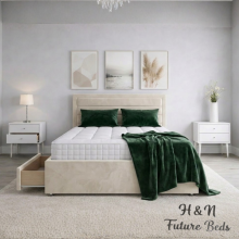 (3ft Single(With Mattress), Grey) Luxury Divan Bed Upholstered Velvet Double Bed with Mattress 54” Headboard