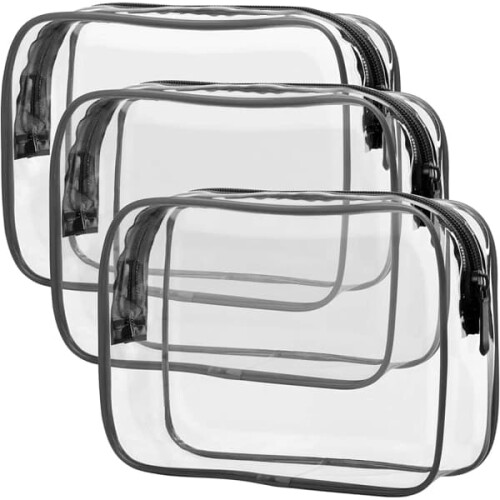 Set da viaggio per cosmetici con trousse trasparente, 3 pezzi, 18x12 cm 1