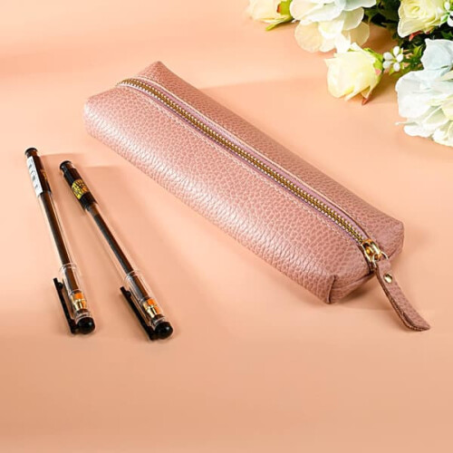 Pink leather pencil case for adults 1