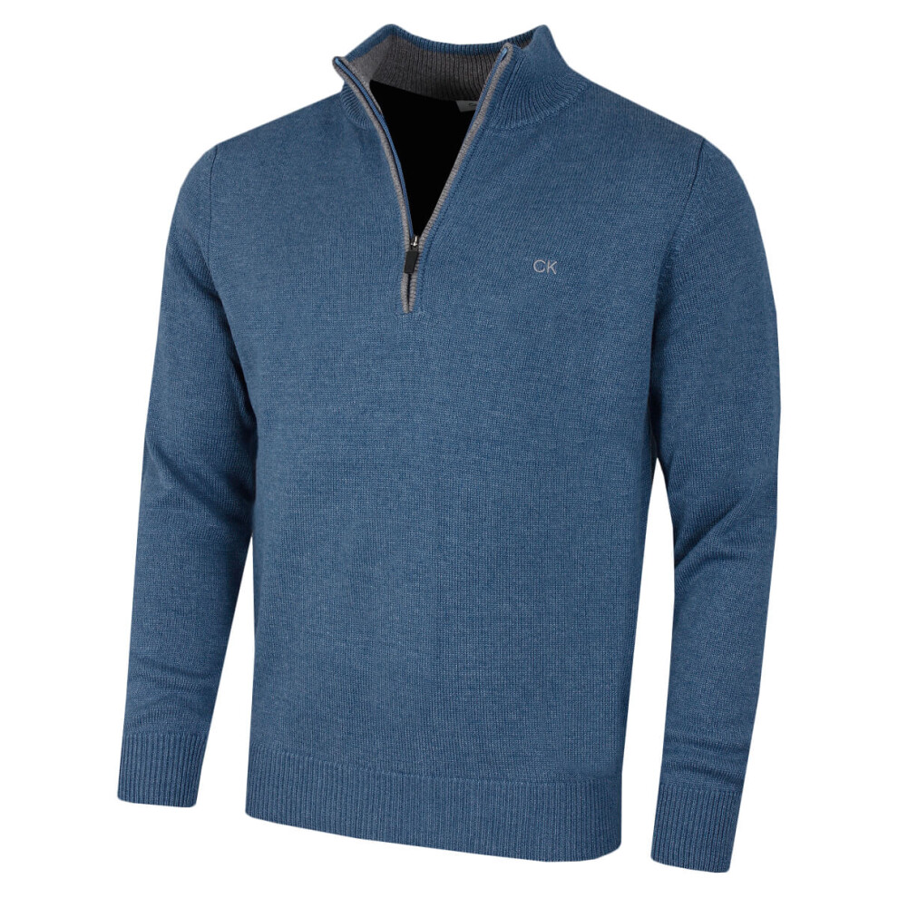 Calvin Klein (S, Denim) Mens 2026 Knit Cotton 1/2 Zip Golf Ck Top Sweater