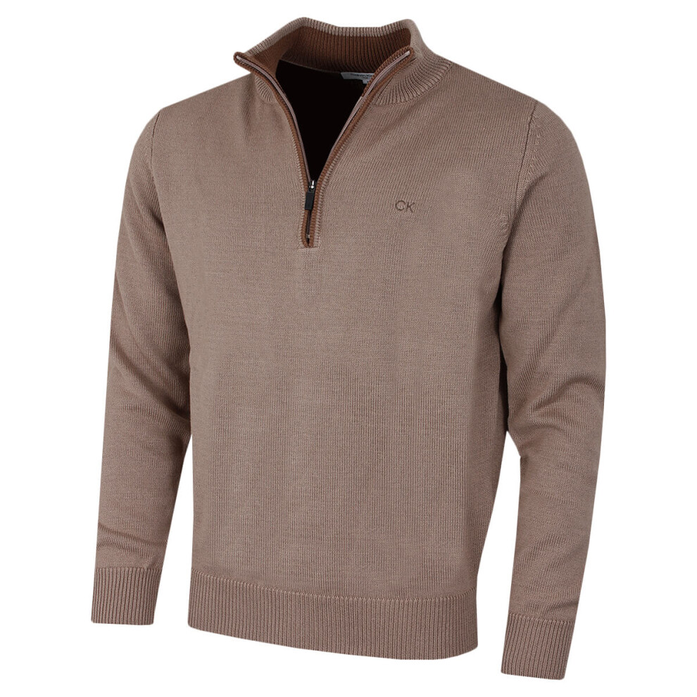 Calvin Klein (Xl, Mocha) Mens 2026 Knit Cotton 1/2 Zip Golf Ck Top Sweater