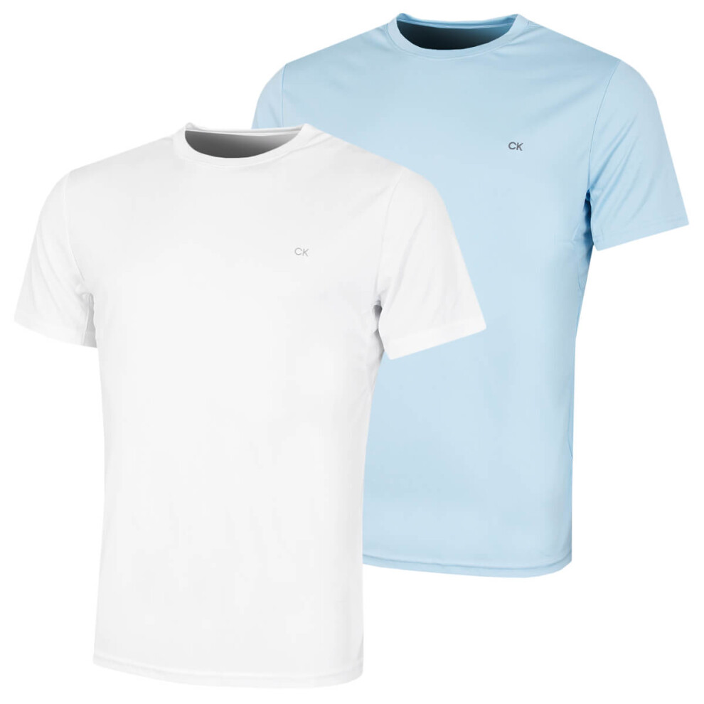 Calvin Klein (M, White/Air Blue) Mens 2026 2 Pack Lightweight Wicking Performance Tech T-Shirt