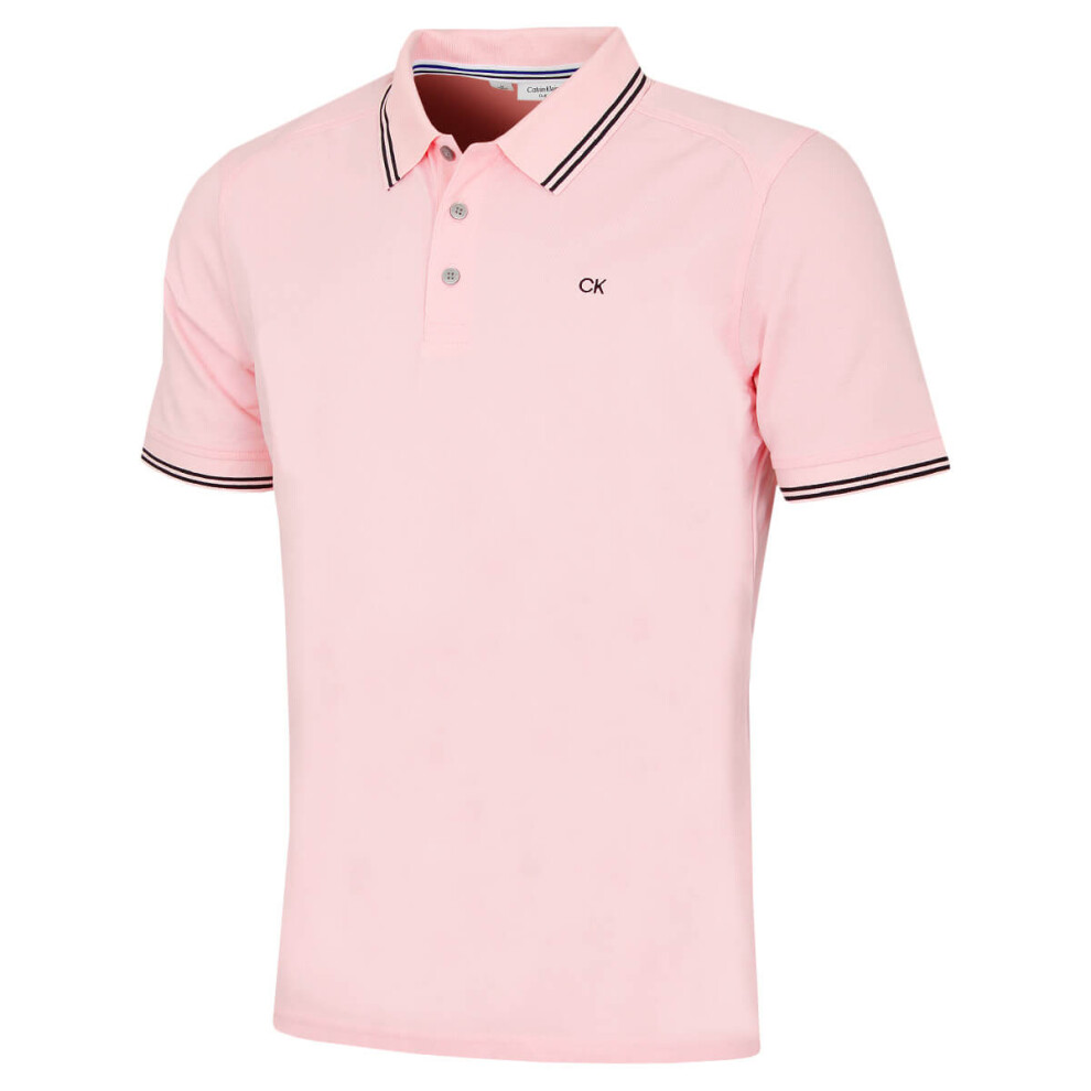 Calvin Klein (Xxxxxl, Baby Pink Tipped) Mens Campus Tipped Lightweight Golf Polo Shirt