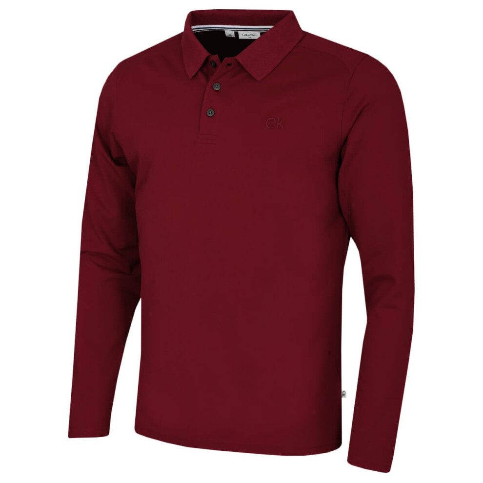 Calvin Klein (Xl, Burgundy) Mens 2026 Long Sleeve Stretch Campus Golf Polo Shirt