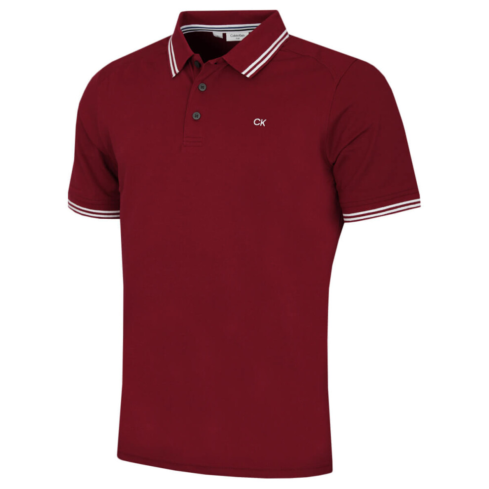 Calvin Klein (M, Burgundy Tipped) Mens Campus Tipped Lightweight Golf Polo Shirt