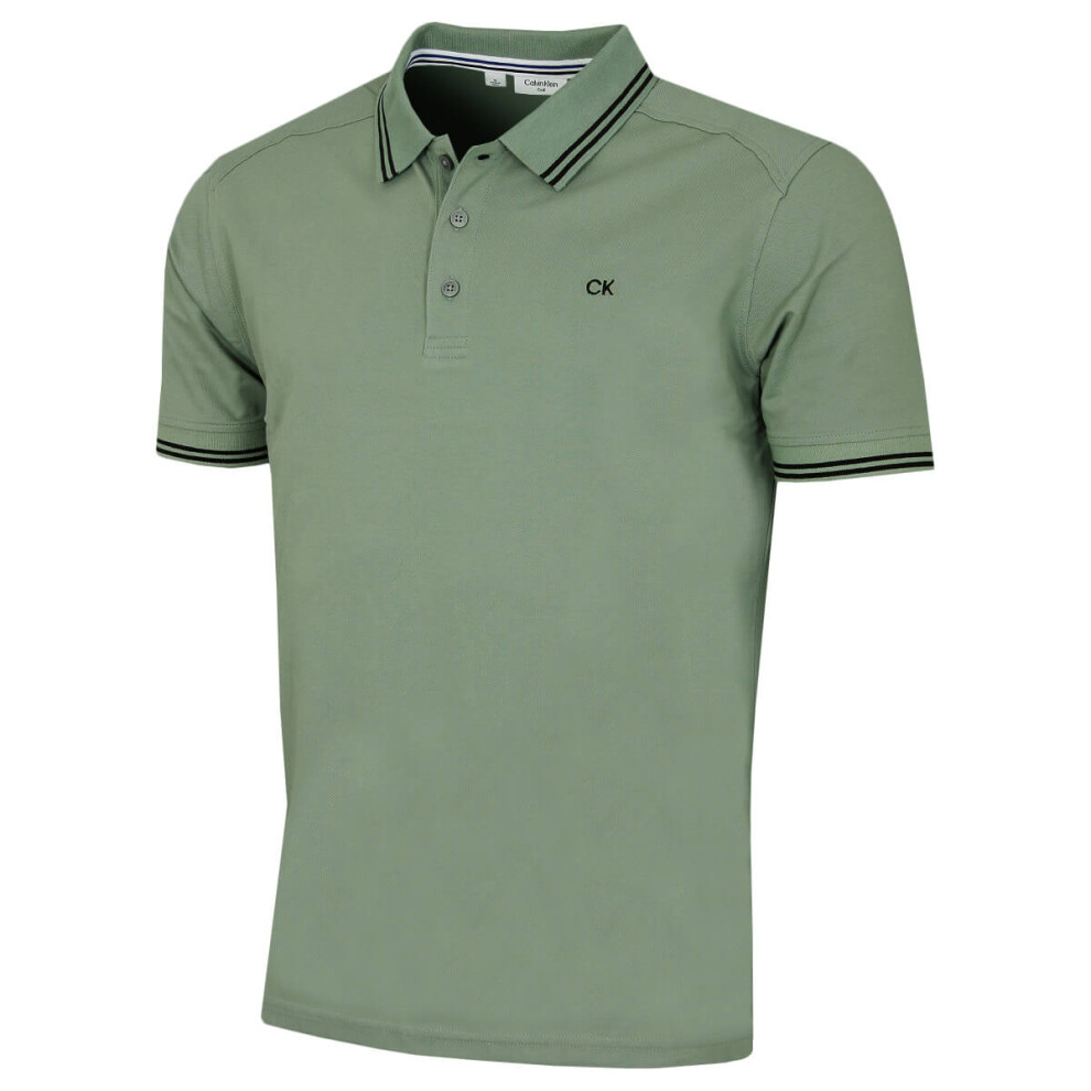 Calvin Klein (L, Sage) Mens Campus Tipped Lightweight Golf Polo Shirt