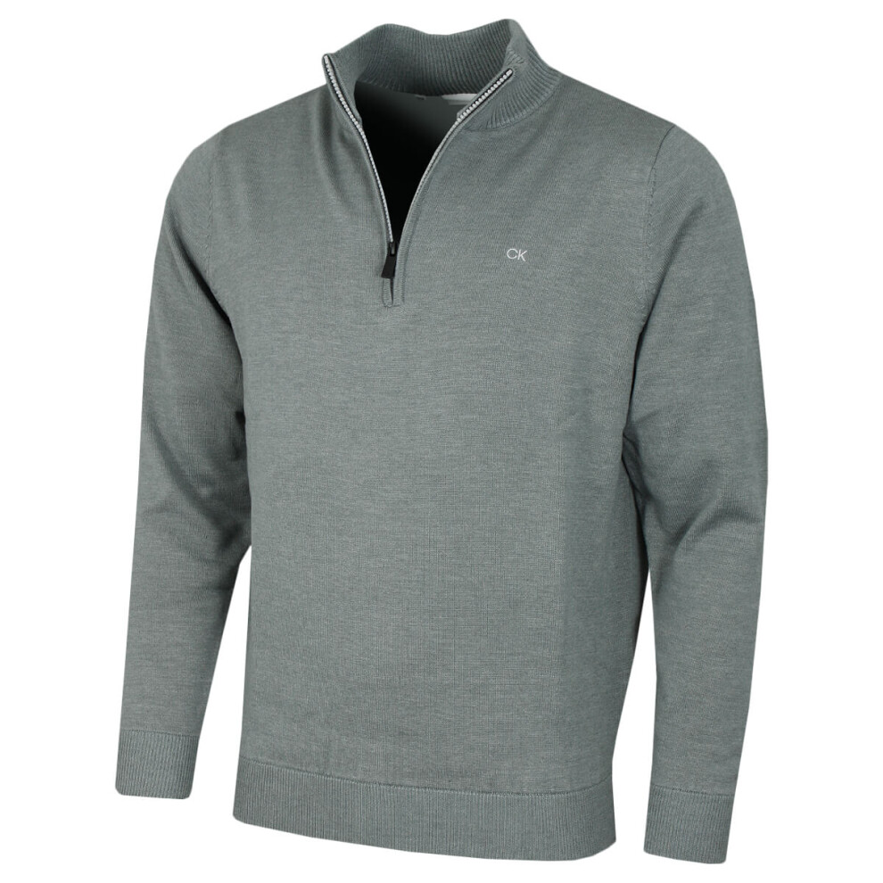 Calvin Klein (L, Sage) Mens 2026 Campus 1/2 Zip All Season Easy Care Sweater