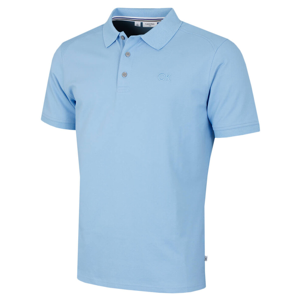 Calvin Klein (M, Sky) Mens 2026 Campus Coastal Wicking Golf Polo Shirt