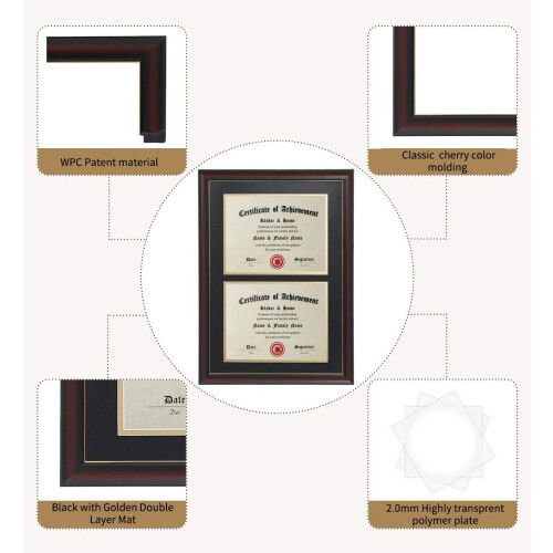 Double diploma frame 8.5x11 certificates 14x20 cherry wood