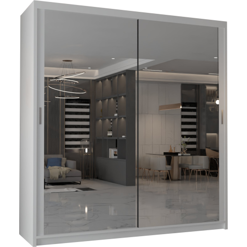 MN Furniture Modern Double Mirrored Sliding Wardrobes White 90cm