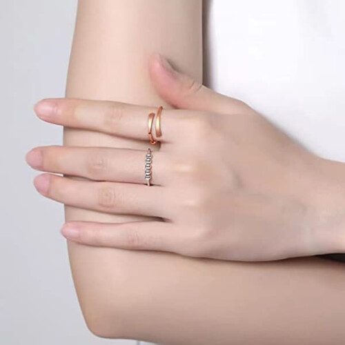 Antistressring silver justerbar med roterande pärlor 2