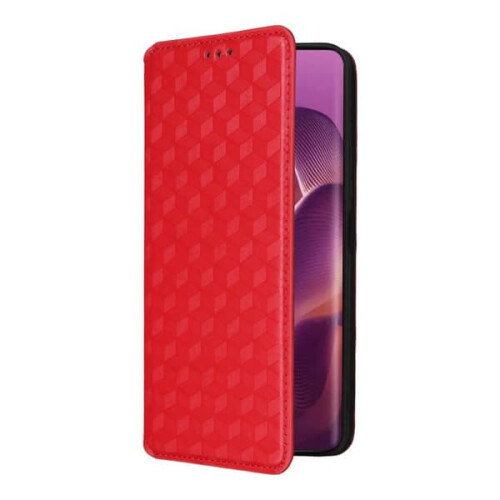 Motorola Edge 60 Pro 5G leather case red cubic grid texture 1