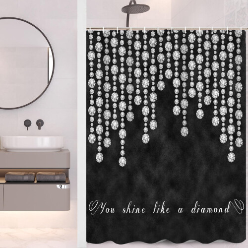 Diamond Shower Curtain Black Gothic Design 72x84 Inch 2