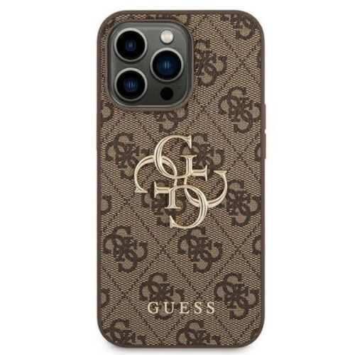 iPhone 14 Pro case brown with large metal logo 2
