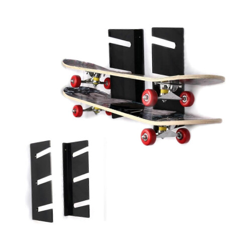 3-Layer Acrylic Skateboard Wall Mount Display Rack Set Black 1
