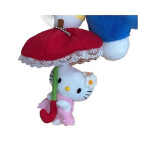 Porte-clés en peluche Hello Kitty rouge tenant un parapluie, peluche douce et décorative pour sac à dos, cadeau pour enfant