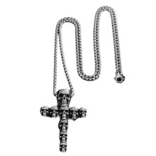 Retro-Totenkopf mit Kreuz-Anhänger-Halskette, kantiger-Halskette