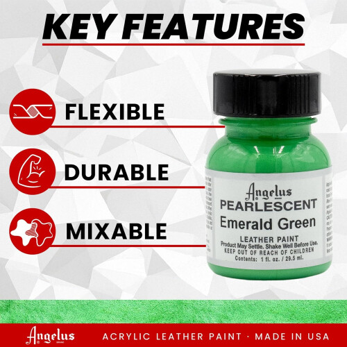 (Emerald Green) Angelus Pearlescent Leather Paint for Sneaker Customs 1oz 2