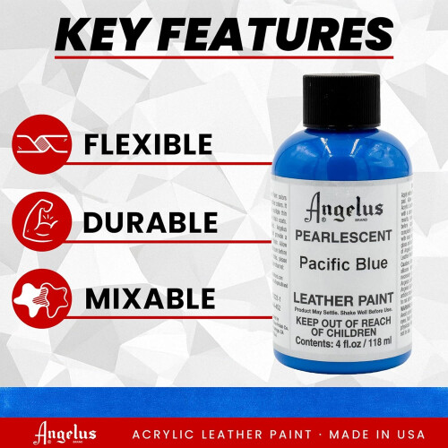 (Pacific Blue) Angelus Pearlescent Leather Paint for Sneaker Customs 4oz 1