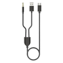 (Black) Câble stéréo HiFi 1 vers 2 USB-C vers USB-A et entrée auxiliaire 3,5 mm pour haut-parleurs de voiture -aa