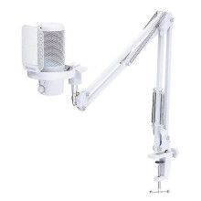 (White) FEELWORLD VM1 USB Condenser Gaming Mic Streaming Noise Cancel Mute RGB Boom Arm Stand