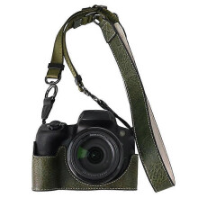 (Green) Étui de protection pour appareil photo Canon SX70 HS avec bandoulière, grande découpe, texture litchi, en PU