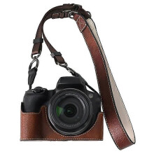 (Brown) Étui de protection pour appareil photo Canon SX70 HS avec bandoulière, grande découpe, texture litchi, en PU