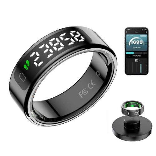 (Black, 8) COLMI R12 Smart Ring with Touchscreen and Wireless Charging