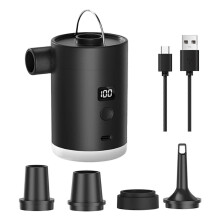 (Black) Czarna pompka powietrza z akumulatorem i adapterem, szybko ładująca, plastikowa, do spuszczania powietrza i pompowania materaca