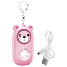 (Pink) Cute Bear Safety Alarm Keychain for Women with Strobe Light & 130dB Speaker Rechargeable