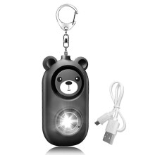 (Black) Cute Bear Safety Alarm Keychain for Women with Strobe Light & 130dB Speaker Rechargeable