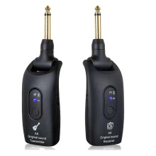 (Black) Sistema wireless per chitarra 2.4GHz con trasmettitore e ricevitore audio ricaricabile per chitarra elettrica e basso, colore nero.