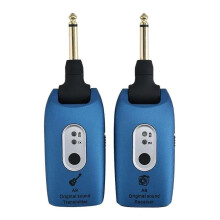 (Blue) Sistema wireless per chitarra 2.4GHz con trasmettitore e ricevitore audio ricaricabile per chitarra elettrica e basso, colore nero.