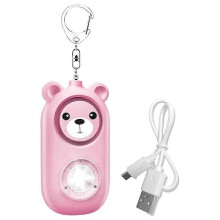 (Pink) Bear Shape Personal Safety Alarm Keychain for Women 130dB Strobe Light Rechargeable