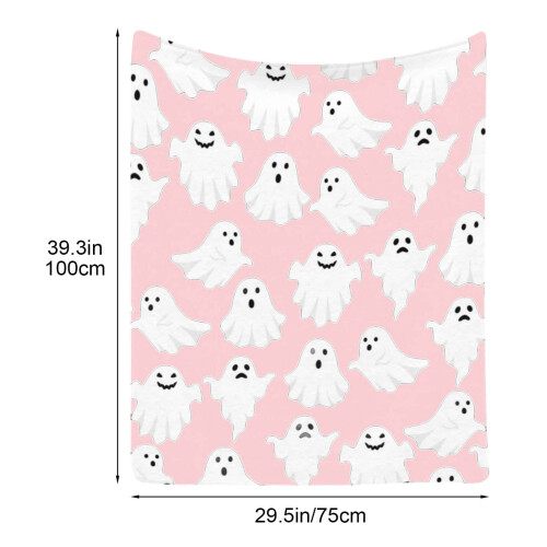 Pink Halloween fleece throw blanket with ghost design 2