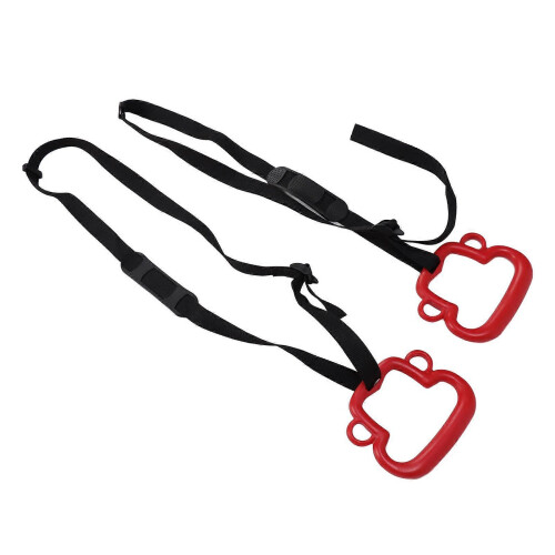 2Pcs Monkey Kids Rings 150KG Ergonomic Portable Outdoor Pull Up Adjustable Straps Red 2
